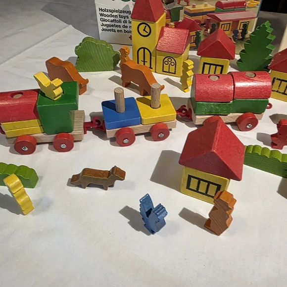 Vintage Lorenz Spielwelt Wooden Village And Train Building Set 70s West Germany - Picture 13 of 16